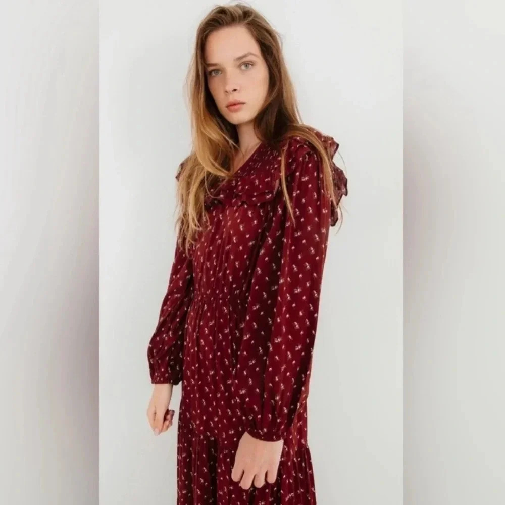 Sonmer Julieta Burgundy Dainty Floral Maxi Dress - Picture 2 of 2